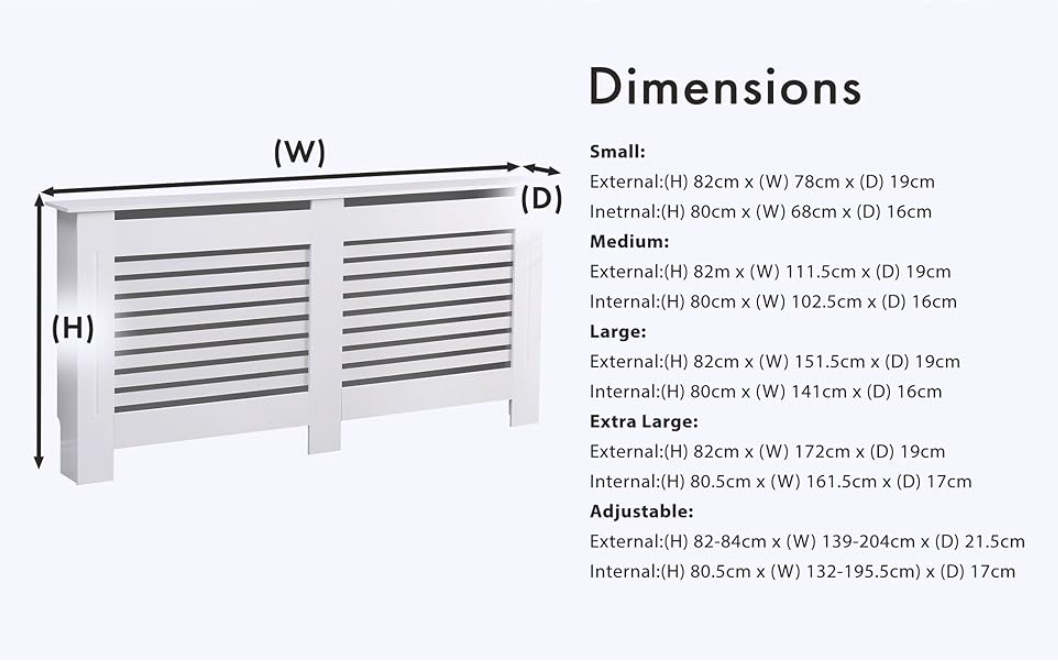 AVC Designs Kensington Radiator Cover Cabinet – Horizontal Slats, 5 Size Options & 5 Colours | Freestanding MDF, Custom Fit