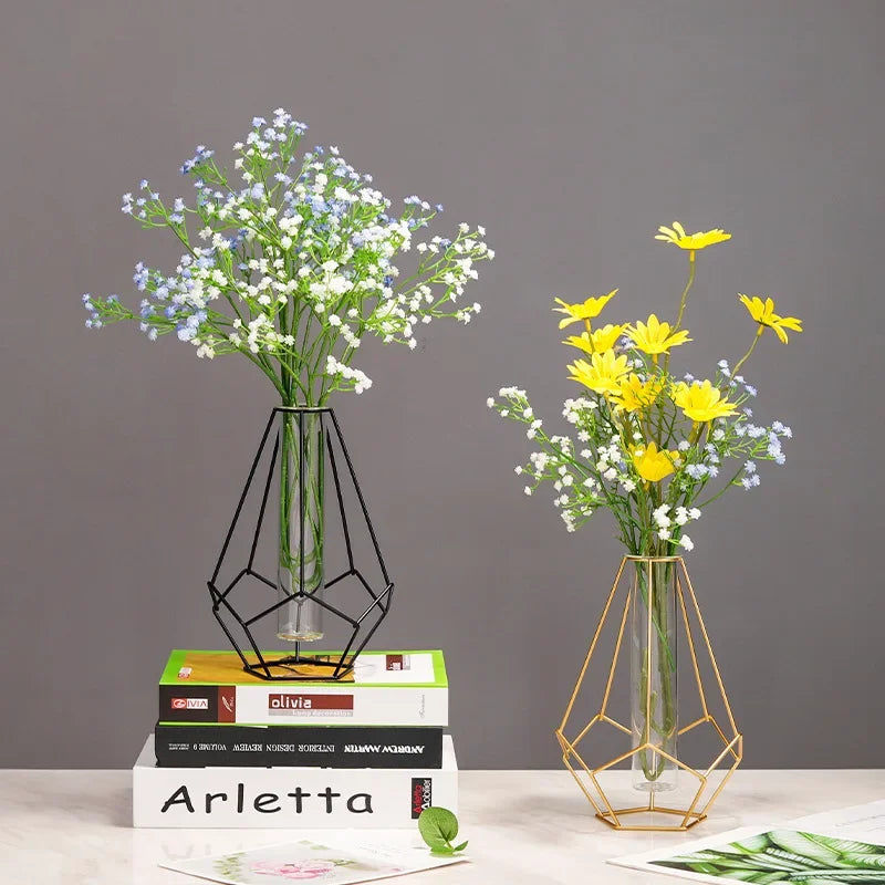 Nordic Geometric Glass Vase – Elegant Hydroponic Plant Holder for Minimalist Modern Home Decor