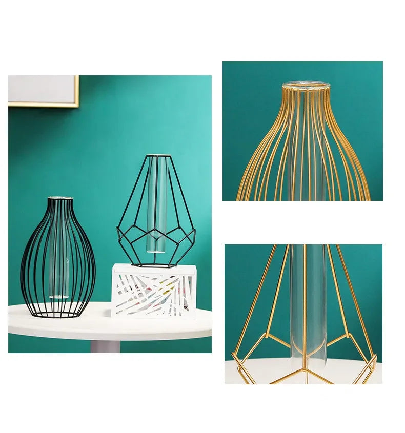 Nordic Geometric Glass Vase – Elegant Hydroponic Plant Holder for Minimalist Modern Home Decor