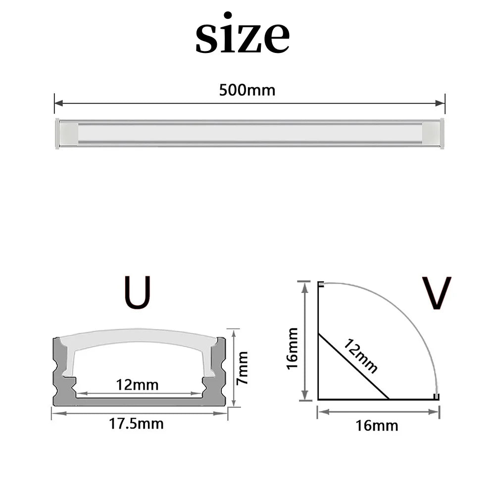 LED Aluminium Profile 0.5M/Pcs, U/V Shape Corner for 5050 2835 LED Strip, Channel Holder in White or Black Cover