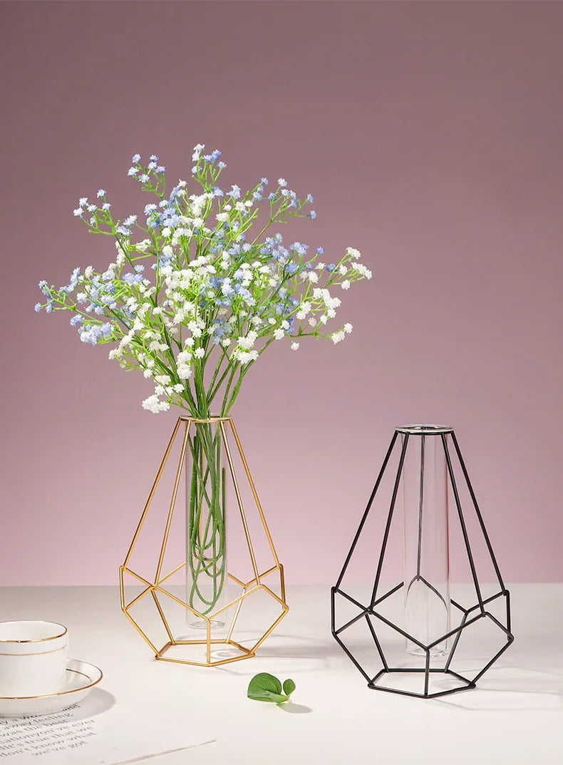 Nordic Geometric Glass Vase – Elegant Hydroponic Plant Holder for Minimalist Modern Home Decor