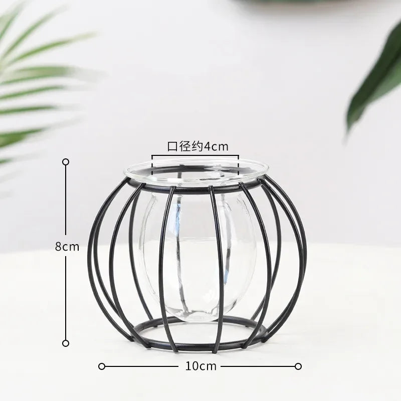Nordic Geometric Glass Vase – Elegant Hydroponic Plant Holder for Minimalist Modern Home Decor