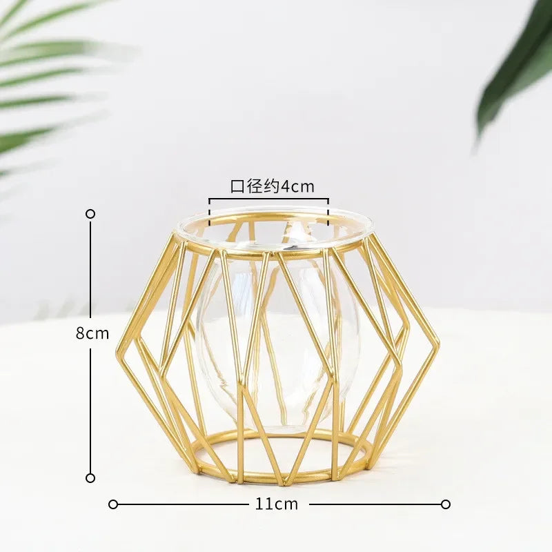 Nordic Geometric Glass Vase – Elegant Hydroponic Plant Holder for Minimalist Modern Home Decor