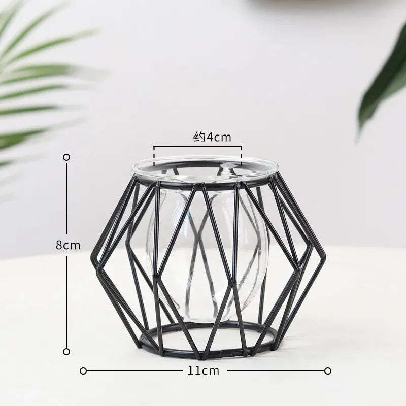 Nordic Geometric Glass Vase – Elegant Hydroponic Plant Holder for Minimalist Modern Home Decor