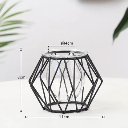 Nordic Geometric Glass Vase – Elegant Hydroponic Plant Holder for Minimalist Modern Home Decor