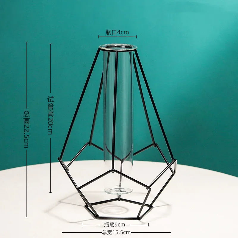 Nordic Geometric Glass Vase – Elegant Hydroponic Plant Holder for Minimalist Modern Home Decor