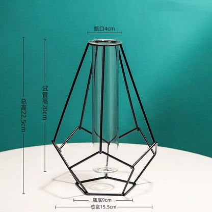 Nordic Geometric Glass Vase – Elegant Hydroponic Plant Holder for Minimalist Modern Home Decor