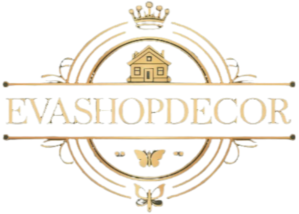 Eva Shop Decor logo with decorative elements on a dark background