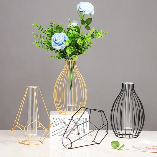 Nordic Geometric Glass Vase – Elegant Hydroponic Plant Holder for Minimalist Modern Home Decor