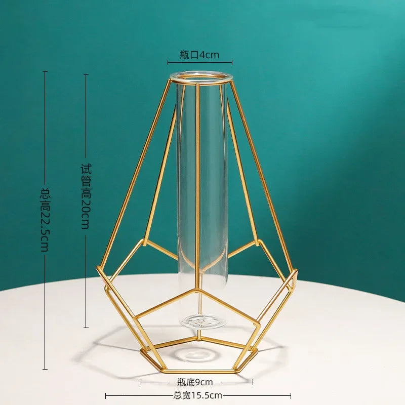Nordic Geometric Glass Vase – Elegant Hydroponic Plant Holder for Minimalist Modern Home Decor