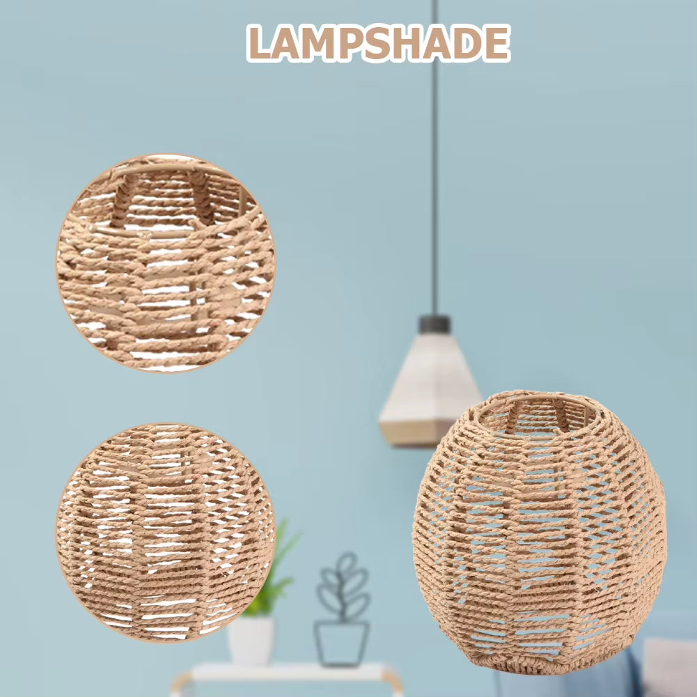 Simulated Rattan Light Fixture Vintage Chandelier Lamp Shade Handmade Woven Lamp Shade for Living Room Bedroom Hotel Restaurant